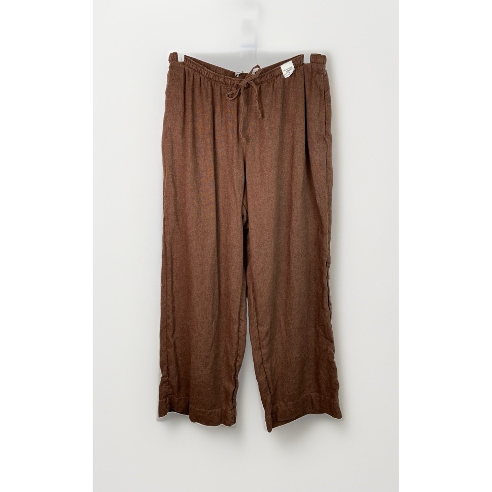 NWT Abercrombie & Fitch Women's L Brown Linen Viscose Blend Elastic Waist Pants